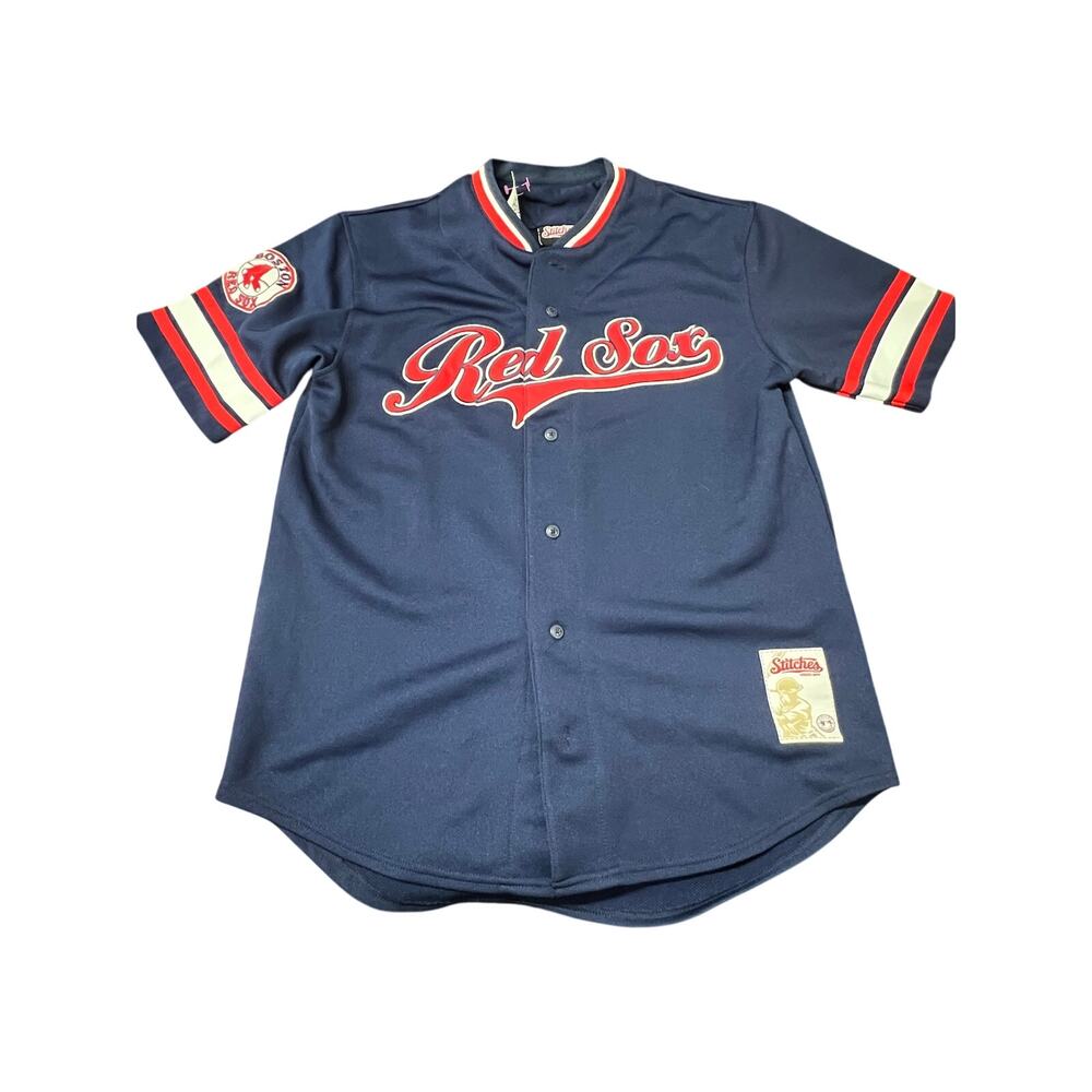 Vintage Boston Red Sox Stitches Jersey Mens M Blue MLB Baseball Button Up